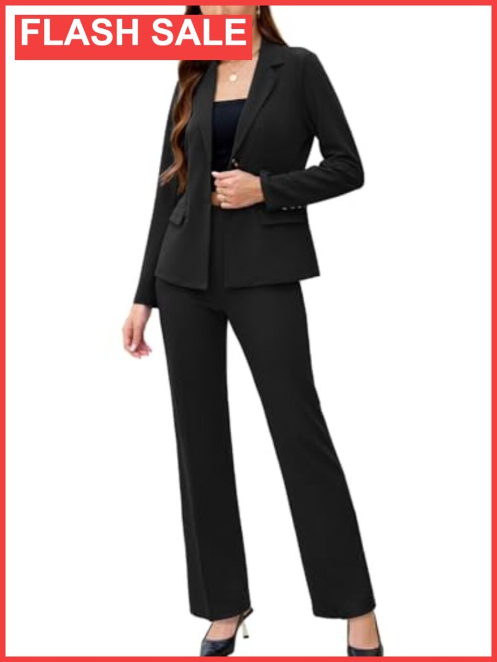 Women's 2 Piece Business Casual Pantsuit Long Sleeve Solid Blazer Straight Leg
